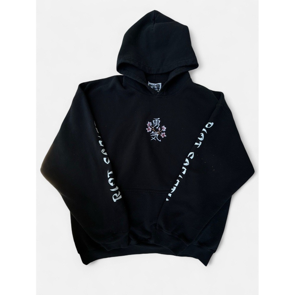 Riot Society Japan Hoodie Mens XL Black Sweatshirt Pullover Japanese Script Logo